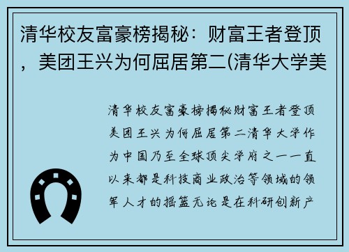 清华校友富豪榜揭秘：财富王者登顶，美团王兴为何屈居第二(清华大学美团)